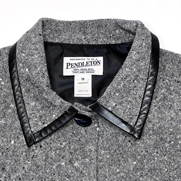 Pendleton Gray Wool Blazer with Faux Leather Trim Size 10 - Picture 4 of 11